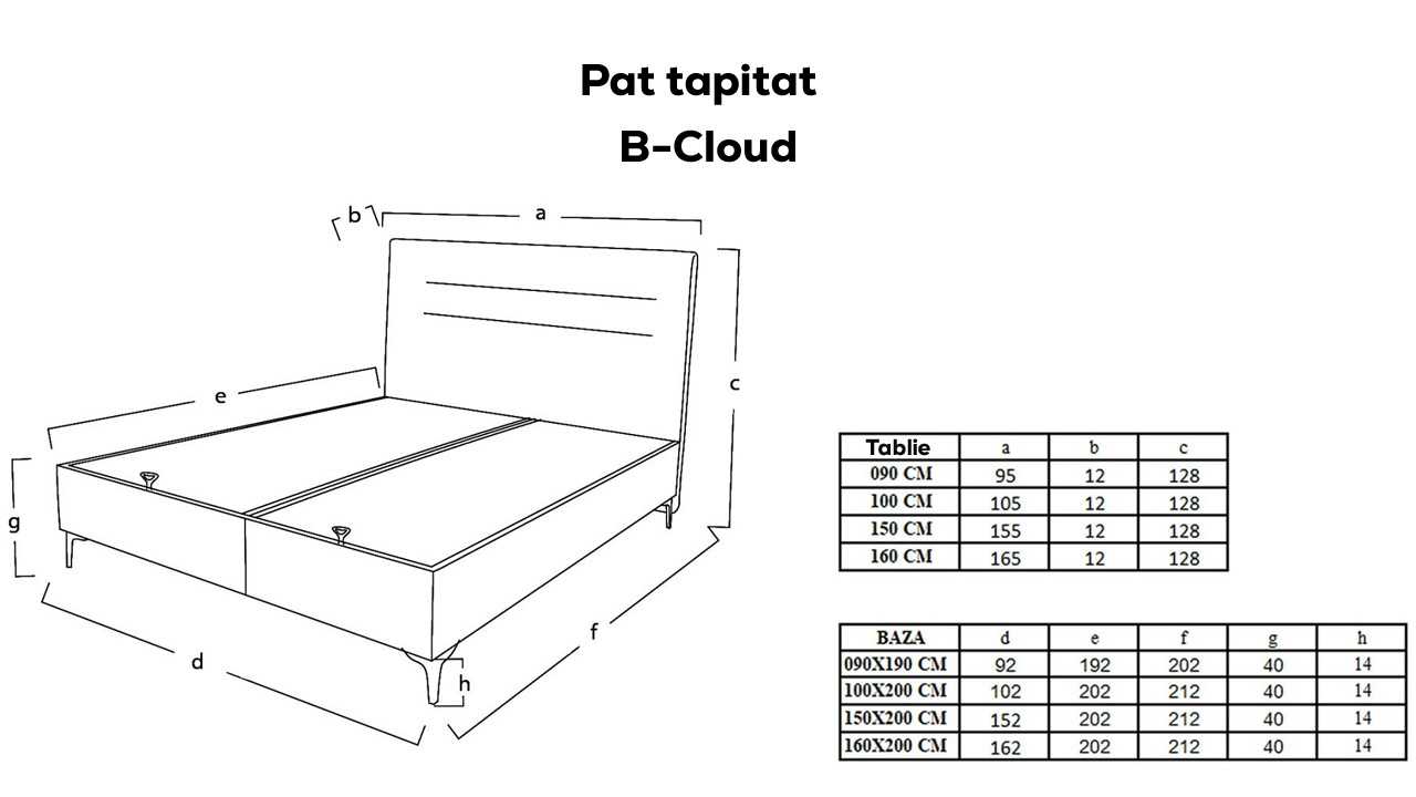 Pat tapitat cu lada de depozitare BCloud, 160x200, culoare Gri, picior Negru BELLONA Paturi tapitate cu lada - IN STOC