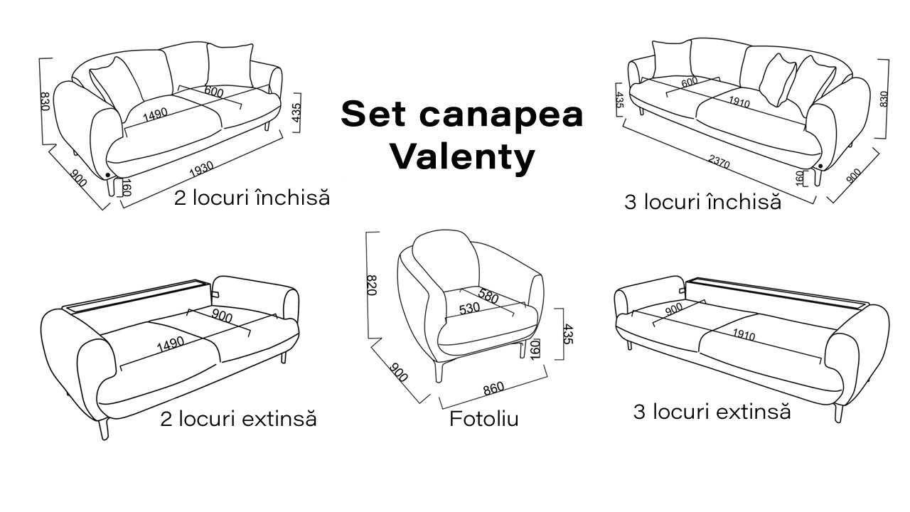Canapea Extensibila 3 locuri Valenty BELLONA Canapele