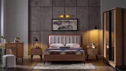 Set Dormitor Monaco, Sifonier 5 usi, Pat 160x200, culoare Nuc Set Dormitor SHOWROOMDORMONACO5USI160