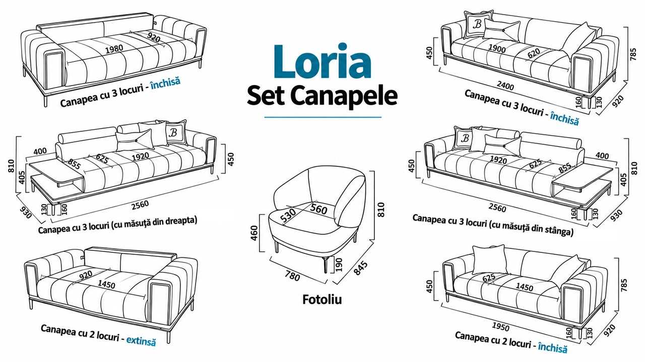Canapea 3 locuri cu Masuta integrata dreapta Loria BELLONA Canapele